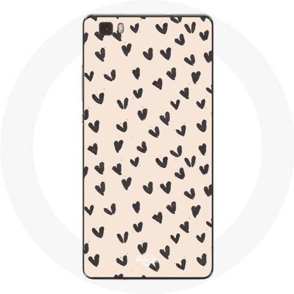 Funda Para Huawei P8 Lite Fondo De Textura Abstracta Corazones Negros-image