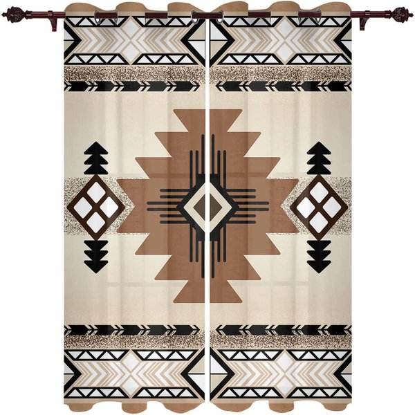 2 Piezas Boho Tribal TóTem Cortina De Ventana Cortinas De Estilo Europeo Moderno Para Dormitorio Sala De Estar Cortina De Fondo W60Xh100(Cm)X2Pcs&Grommet Top-image