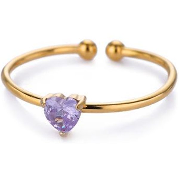 Anillos De Piedra De Nacimiento CorazóN De Zirconia Para Mujer Color Oro Ajustable Acero Inoxidable Anillo CorazóN De Piedra De Nacimiento JoyeríA De Boda Regalo Bff Resizable Beige-image