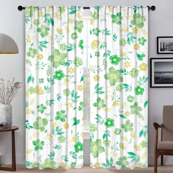 Tonos Florales DecoracióN De Halloween Cortinas Modernas Para Sala De Estar Para ParticióN De CáMara Cortina Opaca Tul Para Dormitorio Cocina W60Xh90Cmx2Pcs-Cl-image