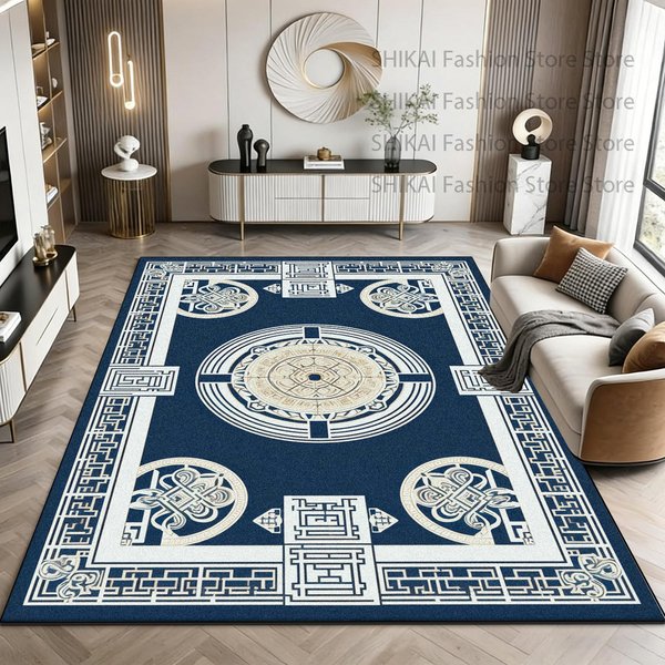 Niebieski Nowy ChińSki Styl DużY Obszar Puszysty Dywan Dekoracja Salonu Zmywalny MięKki Dywanik AntypośLizgowy KróTki Aksamit Mata Pod Stoliki Kawowe 1.9X2.9Ft(60X90Cm)-image