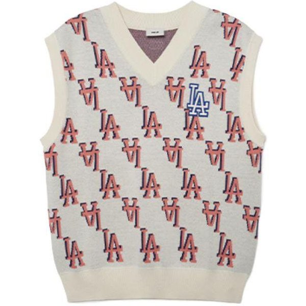 Chaleco De Punto Con Estampado De Letras Retro De Los Los Angeles Dodgers De La MLB Unisex Crema 3AKPM0331-07CRS M White-image