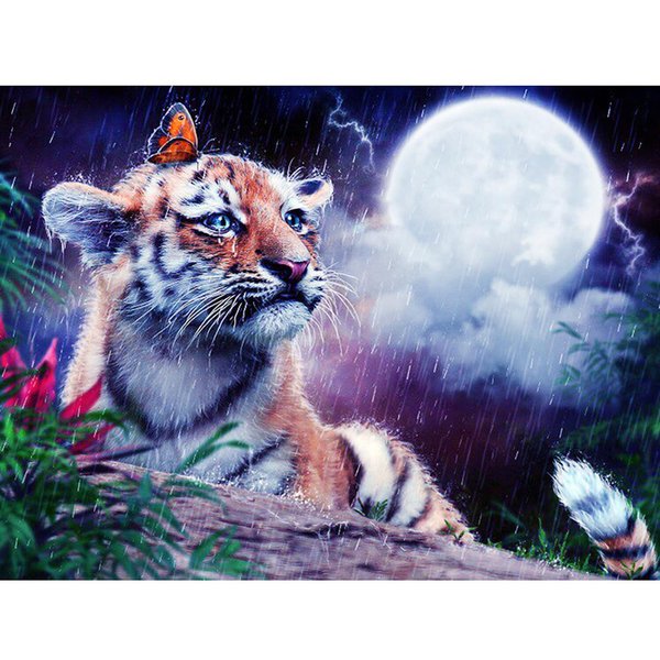 Pintura Diamante 5D Tigre PequeñO Bordado Diamante Punto De Cruz Pintura Mosaico PedreríA 20X30CM-image