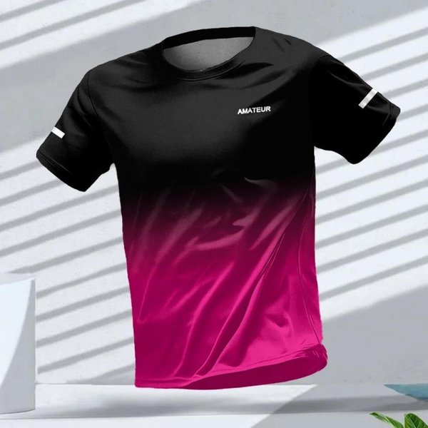MęSki T-Shirt Sportowy Outdoorowy Koszulki Do Biegania WzóR Gradientowy Nadrukowany T-Shirt Wygodny SzybkoschnąCy KróTki RęKaw Unisex Top Xl-image
