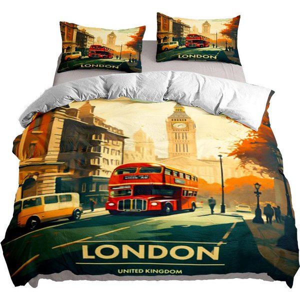 Deszczowy Londyn Klasyczny Zestaw Poszwy Na KołDrę King Queen Double Full Twin Pojedynczy Rozmiar Zestaw PośCieli 135X200Cm Beige-image