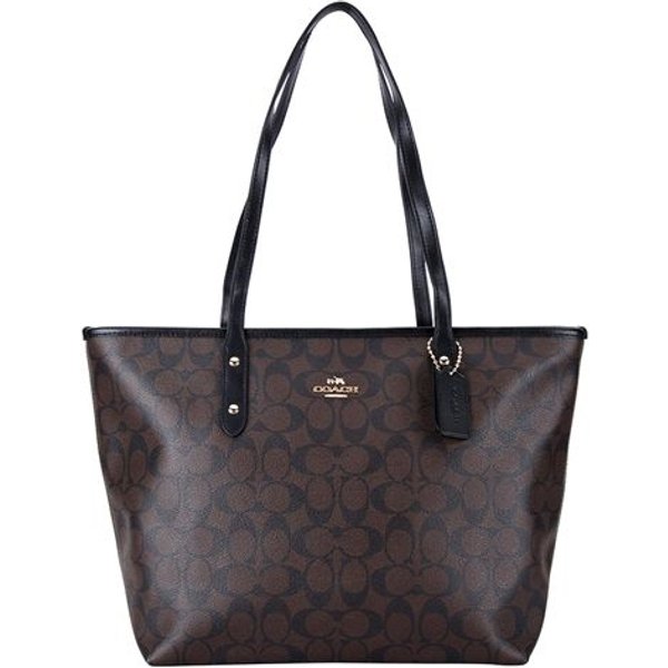 Bolso Tote Con Cremallera Coach City 30 Estampado De Monograma Lona Revestida Bolso Tote Para Mujer MarróN Negro 58292-IMAA8 Basic Set (Bag+Dust Bag) Black-image