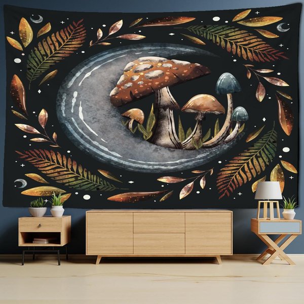 Tapiz Floral PsicodéLico Colgante De Pared Hongo Bohemio Hippie BrujeríA Misterio Dormitorio HabitacióN DecoracióN Del Hogar 95X70Cm Gray-image