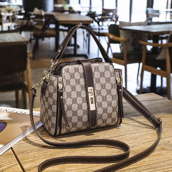 Modna Torba Damska Wersja KoreańSka Nowa Letnia Retro Drukowana Torba Typu Bucket Wszechstronna Torba Na Ramię Crossbody, Torebka Gray-image