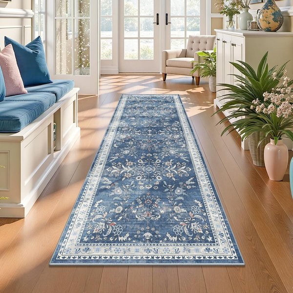 Estetyczna Boho Kwiatowa Mata PodłOgowa Zniszczony Czarny Graficzny BieżNik AntypośLizgowy Dywanik WejśCiowy WystróJ Domu DłUgi Dywan 40X120Cm-Felt-image