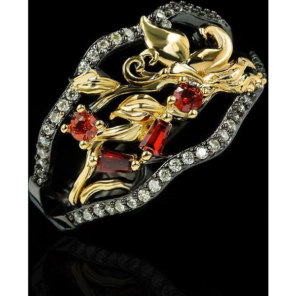 Anillos De Gema De Palacio Europeos Y Americanos Calientes Bicolor Oro Negro Anillo Floral Retro JoyeríA Para Mujer No. 10-image