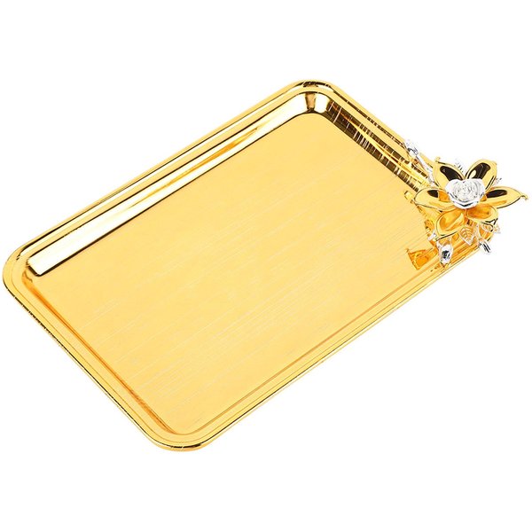 Bandeja De Servir De Mesa Estilo Europeo Lujo Ligero Decorativa Rectangular Para Servir Comida Con Floral S-image