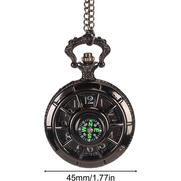 Reloj De Bolsillo Vintage Con Movimiento De Cuarzo, Esfera Hueca, BrúJula, Reloj De Bolsillo Para Hombre Con Cadena Negra.-image