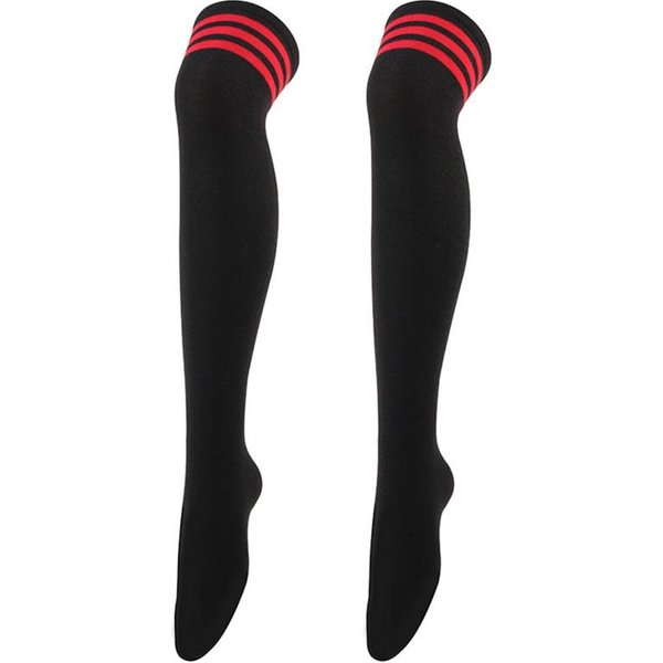 Calcetines Largos Sexys Nuevos De Color SóLido A Rayas Para Mujer Por Encima De La Rodilla Hasta El Muslo Medias Por Encima De La Rodilla Para SeñOras Y Chicas Calcetines CáLidos Hasta La Rodilla Negro/Rojo-image