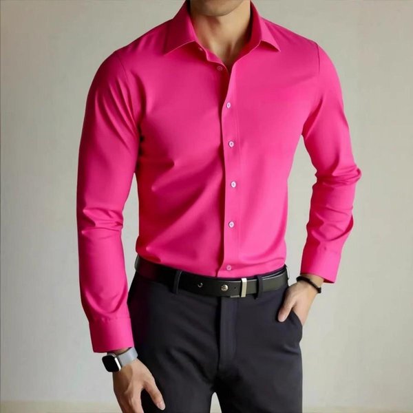 MęSka Koszula Z DłUgim RęKawem, Dopasowany KróJ, Wszechstronna Do Noszenia Formalnego I Na Co Dzień 3XL Pink-image