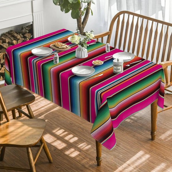 MeksykańSki Obrus W Paski Dekoracja śWiąTeczna Wielokrotnego UżYtku Dzień ZmarłYch Wodoodporny Obrus MeksykańSkie Dekoracje Fiesta 90X140Cm-image