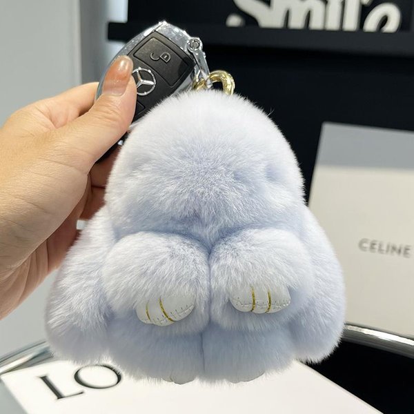 Mini Uroczy Prawdziwy Futro KróLika Reks Rekin ZająCzek Breloczek Zabawka Lalka Brelok Do Kluczy Torebka Breloczek 10CM Futrzany ZająCzek Breloczek Do Samochodu White-image