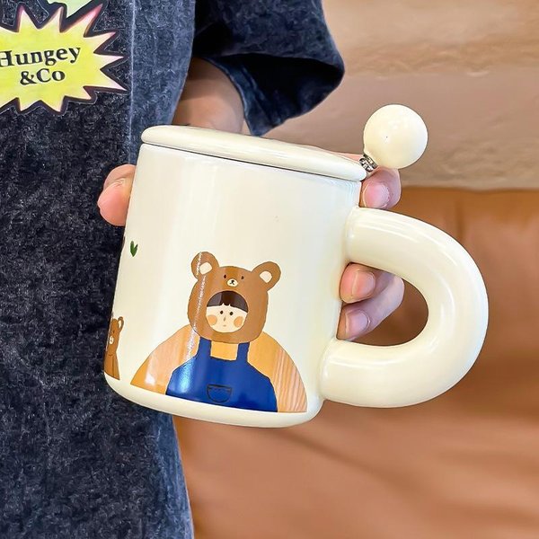 Mili Life Uroczy Kubek Z Pokrywką Kubek Ceramiczny Kubek Dla Pary Kubek Do Kawy Kreatywny Kubek Do Wody Kubek ŚNiadaniowy 380ML-image