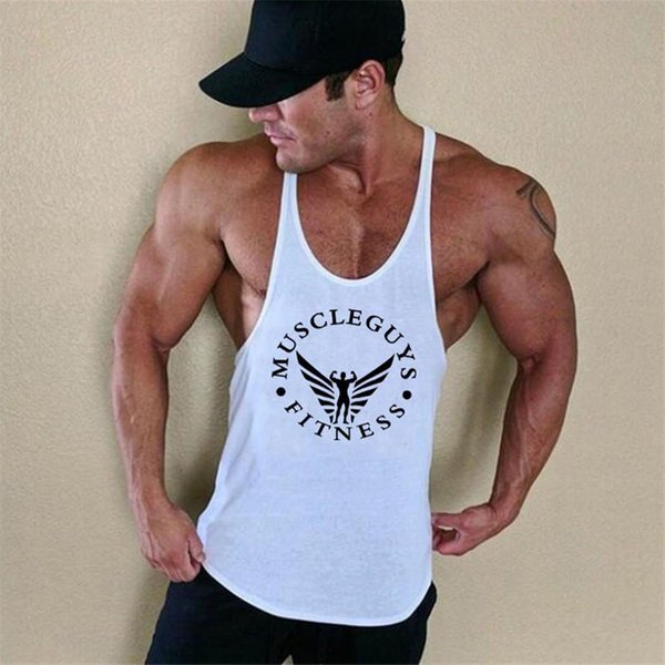 Muscleguys Kulturystyka Odzież Podkoszulek MęSkie BawełNiane Fitness Stringer Podkoszulki Kamizelka M BiałY-image