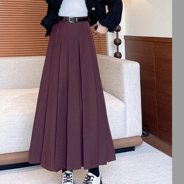 Falda De Traje Plisada Gris Para Mujer En Primavera Y OtoñO Falda CaíDa Cintura Alta Casual Amplia Acampanada A-Line Por Encima De La Rodilla Largo Midi XL Brown-image