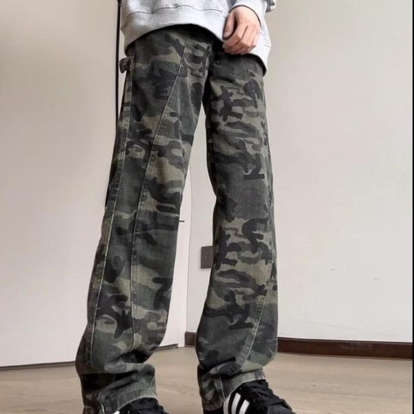 Jeansy Robocze Moro Dla ChłOpcóW Na Lato Nowe Spodnie Retro High Street LuźNe Proste Spodnie Z Szerokimi Nogawkami XXL Gray-image