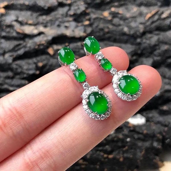 Pendientes Largos Ovalados De JadeíTa Jaspe Hetian Natural Con Diamantes, Encanto Retro De Lujo Ligero, JoyeríA De Estilo Chino Para Dama-image