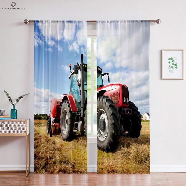 Cortinas De Ventana Con ImpresióN Realista, Tractor De ImpresióN 3D, Dormitorio, Sala De Estar, DecoracióN De Estudio, DecoracióN Del Hogar, W70Xh100(Cm)X2Pcs&Grommet Top-image