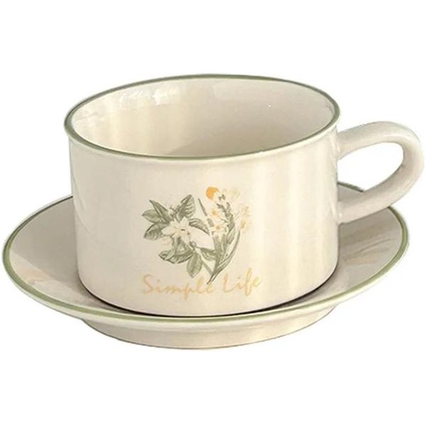 380Ml Retro Europejski Styl Ceramiczny Kubek Kwiatowy WzóR FiliżAnka Kawy I Spodek Zestaw Wykwintny Latte PopołUdniowa Herbata Talerz Deserowy-image