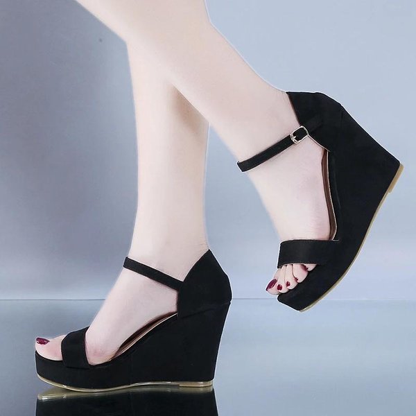 Nowe Damskie Buty SandałY Na Platformie Damskie Peep Toe Wysokie Kliny Obcas Klamry Do Kostek Sandalia Espadryle SandałY Damskie Buty 40-image