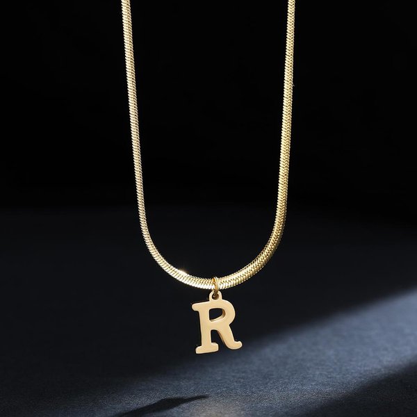 Collar Con Colgante De Acero Inoxidable Chapado En Oro Del Alfabeto AZ Para Mujer, Cadena De Serpiente, Letra Inicial, Collares Para ClavíCula, JoyeríA R-image