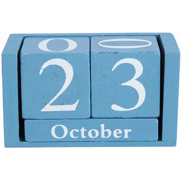 Calendario De Madera Vintage Para Escritorio, Bloque De Madera, VisualizacióN De Fecha Y Mes, DecoracióN Para El Hogar Y La Oficina, Color Azul-image