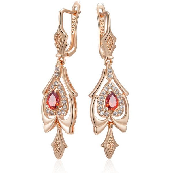 Pendientes Colgantes Finos Color Oro Rosa Para Mujer Flor De Cristal Zirconita Roja Natural Accesorios JoyeríA Vintage Diaria-image