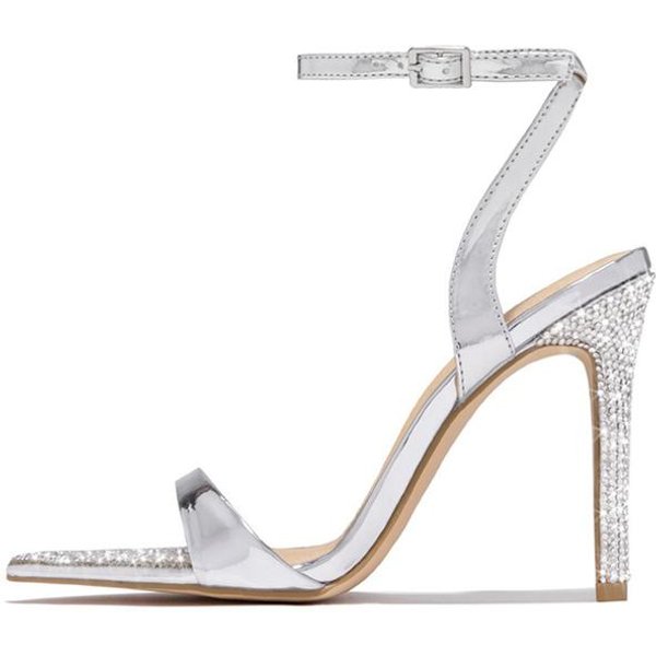 Eleganckie SandałY Na Imprezę Damskie Buty Na Bankiet Weselny Seksowne KryształOwe Cyrkonie Szpiczasty Nosek Striptizerka Wysokie Obcasy ZłOte SandałY 40 White-image