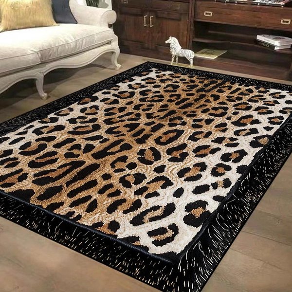 Alfombra Decorativa Estilo NóRdico Leopardo Para Sala De Estar ÁRea Grande Alfombra Suave De Franela Para Dormitorio Antideslizante FáCil Limpieza Felpudo Para Estudio 60*90Cm-image