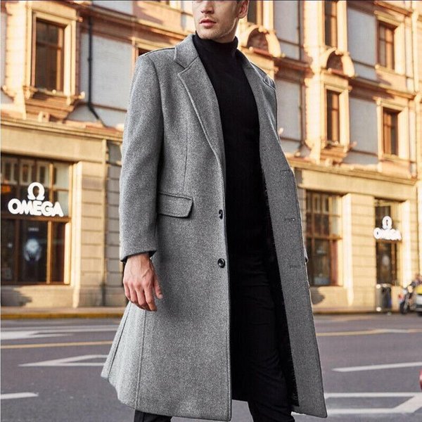 Abrigo Largo De Lana Para Hombre Abrigo De Lana Doble Cara 3XL Gris-image