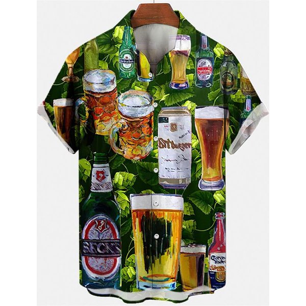 Camisas Hawaianas De Manga Corta Para Hombre Estampado 3D GráFico De Cerveza Vino Camisas De Playa Verano Casual Manga Corta Abotonada Camiseta Tops 5XL-image