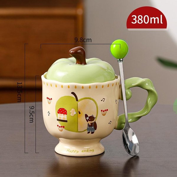 Uroczy Kubek Apple Z Pokrywką Ceramiczny Kubek PamiąTka Kubek Do Picia Wody Biuro Wysoko WygląDająCy Kubek Do Kawy BożE Narodzenie 301-400Ml Red-image