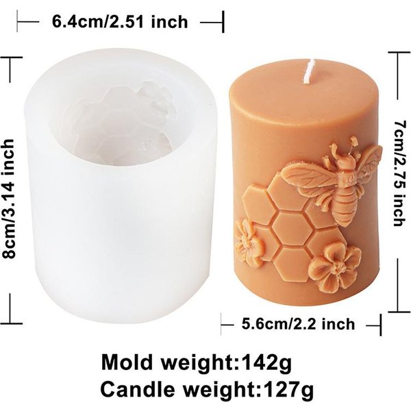 Woskowa ŚWieca Cylindryczna Z Pszczołą 3D Silikonowa Forma DIY Kolumna Plaster Miodu NarzęDzie Do Wytwarzania ŚWiec Aromaterapeutycznych RęCznie Robiony Prezent Dekoracja A-image