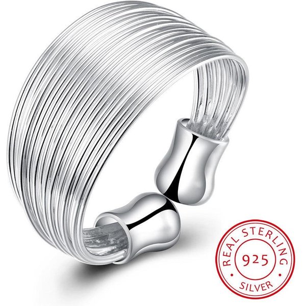 Anillo Abierto De Plata De Ley 925 Con LíNeas De Tejido Multicapa Minimalistas Para Mujer, Anillo Ajustable Llamativo Resizable-image