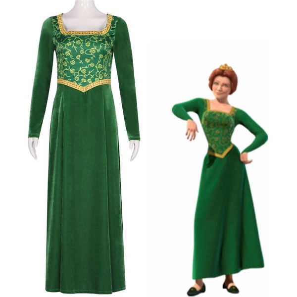 Kostium Cosplay KsiężNiczki Fiony Z Anime Kostium Cosplay ŻOny Shreka Zielona Sukienka Fiona Kostium Peruki StróJ Dla Pań Kobiet DłUga Sukienka Halloween Hea M-image