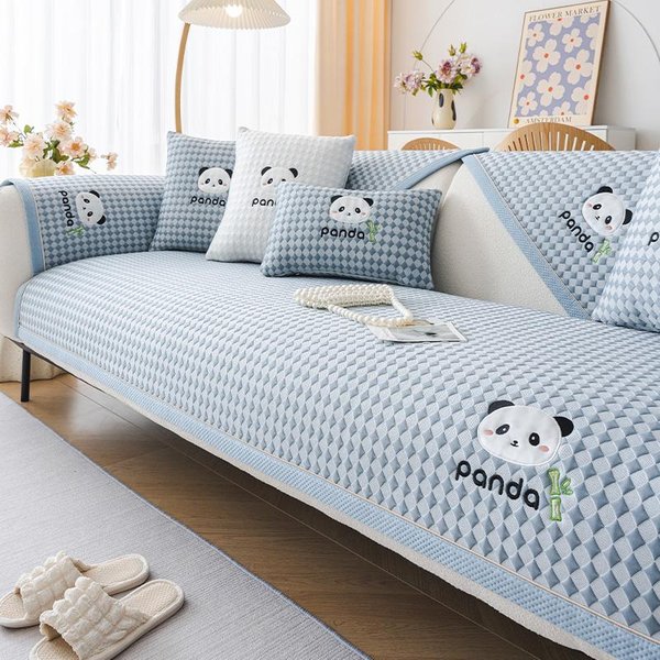 Funda De Sofá Moderna Y Simple Antideslizante Para Todas Las Estaciones, Funda De Sofá Con Bordado De Panda, Funda De CojíN De Sofá, CojíN De Asiento 30X50 Pillowcase 1Pc-image