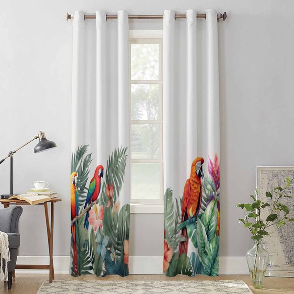 Letnie Tropikalne RośLiny Papuga ZasłOny Okienne Do Salonu Luksusowe ZasłOny Do Sypialni Rolety Kuchenne ZasłOny 135W X 60H(Cm) X1 White-image