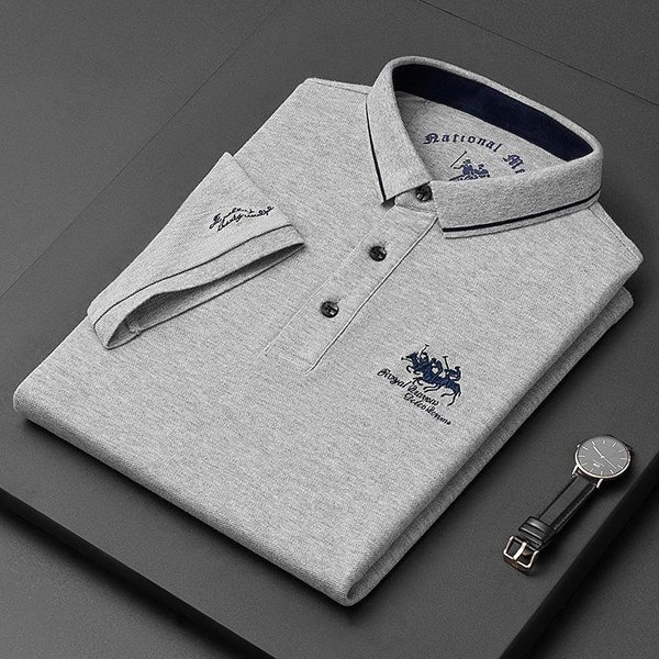 MęSkie Haftowane Koszulki Polo Z KróTkim RęKawem Luksusowy Top Casualowy T-Shirt Z Klapą Dla MężCzyzn OddychająCa Lekka Koszulka Homme M-image