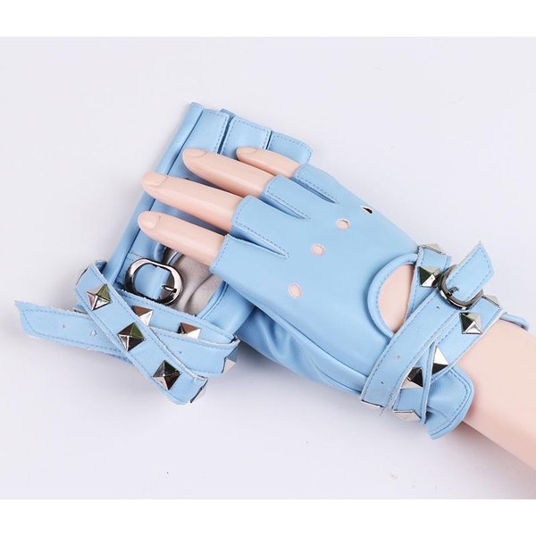 Nuevos Guantes De Medio Dedo Para Danza De Mujer Rendimiento Medio Punk Cadena De Remaches Danza Pole Dance Danza Urbana Guantes De Cuero One Size-image