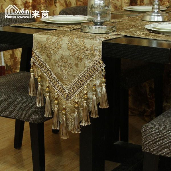 Bandera De Mesa Jacquard Europea Mesa De Té Y Mueble De TV Antideslizante Toalla Larga Colgante Con Borlas De Cuentas DecoracióN De Muebles Mantel 30X200Cm 1Pcs-image