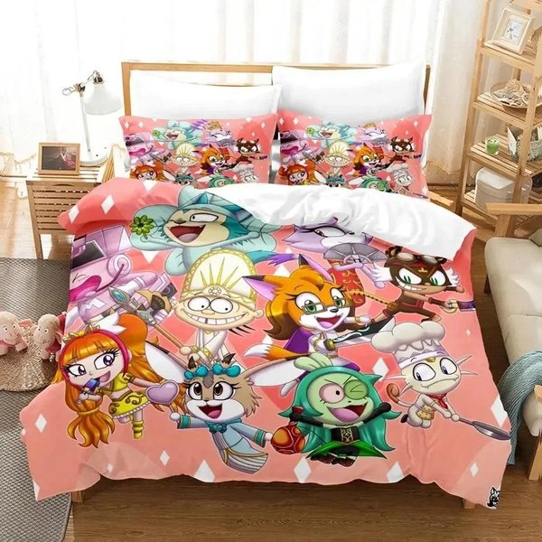 Juego De Dibujos Animados Miitopia ColeccióN De Ropa De Cama Funda NóRdica ColeccióN De Cama Funda De Colcha Funda De Almohada EdredóN TamañO King Queen TamañO Ropa De Cama Para NiñOs Adultos AU King 240X210Cm-image