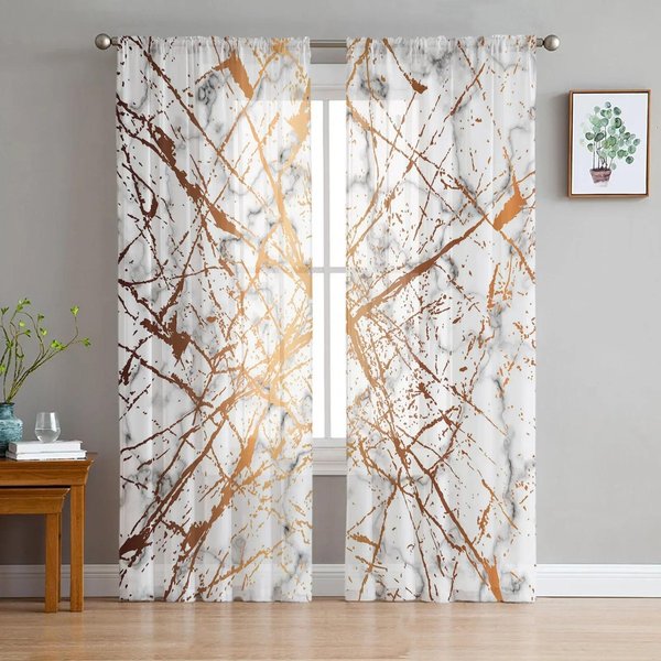 Cortinas TraslúCidas Con Grietas De MáRmol Para Ventana De SalóN Cortinas De Tul Para Dormitorio Cocina DecoracióN Del Hogar Cortinas Voile W135 X H115Cm X1&Grommet Top-image