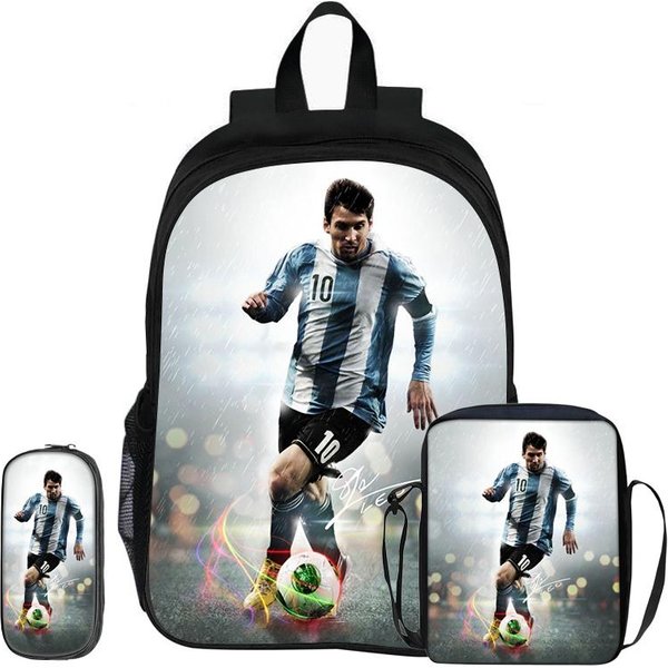 M-Messi Set De 3 Piezas Mochila Bolsos De Hombro Estuches Mochila Escolar Estrella De FúTbol Mochila Infantil Mochila Escolar Deportiva Regalo Para NiñOs-image