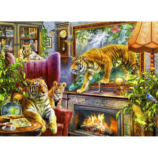 DIY Diamante Bordado Completo Redondo Taladro 5D Diamante Pintura Tigre Animales Punto De Cruz 20X30CM-image