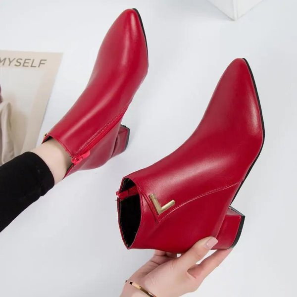 Modne Damskie Buty Codzienne SkóRzane Niskie Wysokie Obcasy Wiosenne Buty Damskie Szpiczaste Palce Gumowe Botki Czarne Czerwone Zapatos Mujer785 39 Red-image
