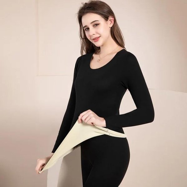 Conjunto De Ropa Interior Larga Para Mujer, Ropa Interior TéRmica De Cuello Redondo, Top BáSico Para Mujer, OtoñO E Invierno, Nuevo Ajuste 2XL White-image